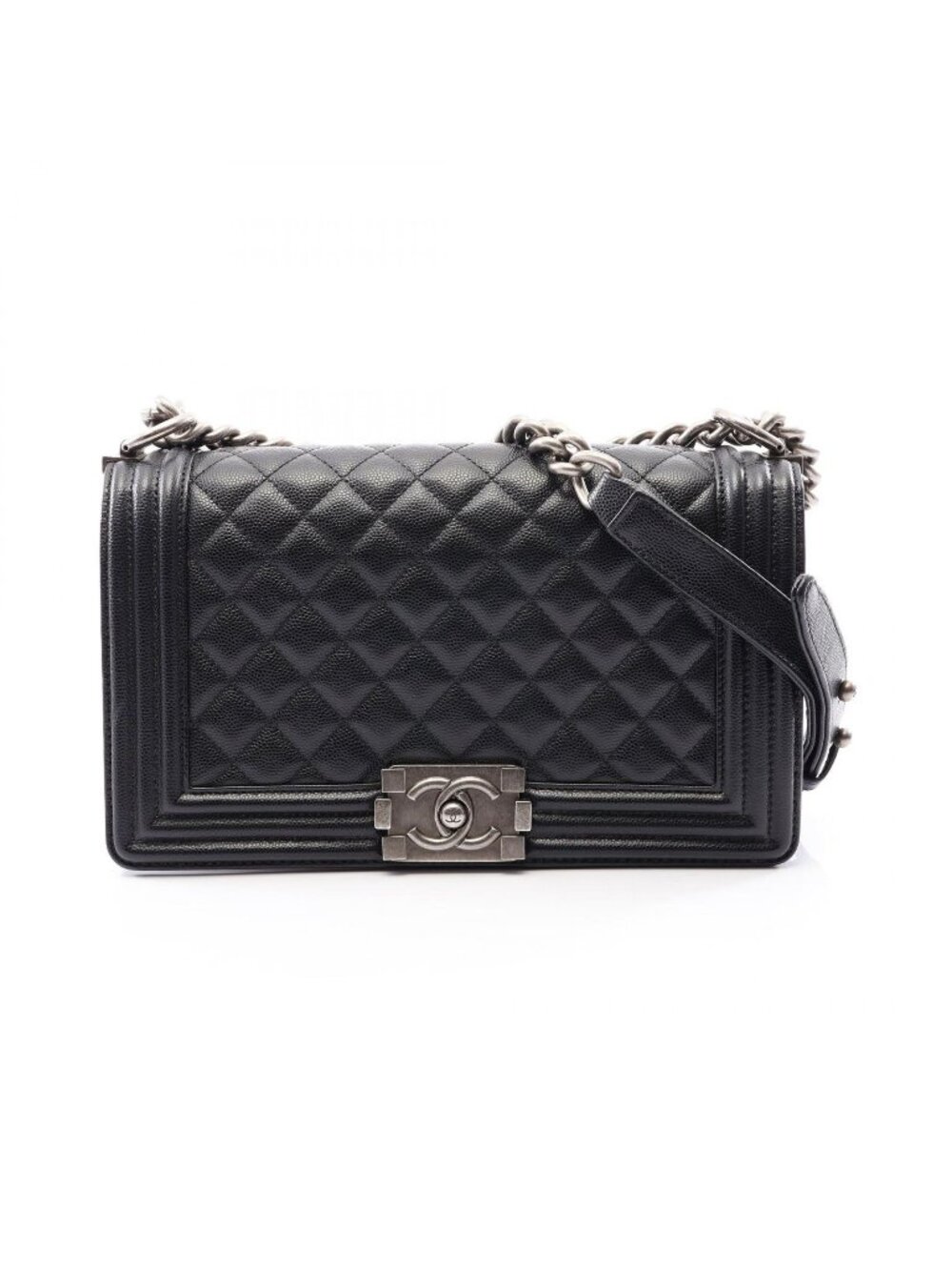 Chanel Shoulder Bag Boy Black Calf Boy Chain